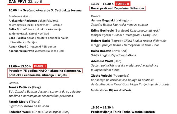 Treći Cetinjski forum od 22. do 24. aprila na FCJK